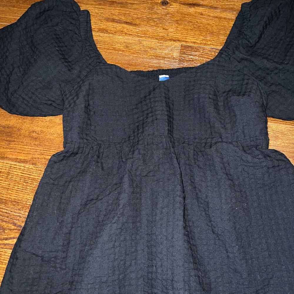 Old Navy Black Smocked Puff Sleeve Y2K Casual Chic Fit & Flare Mini Dress Size S - Picture 5 of 10
